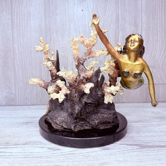 SPI gallery nautical brass mermaid dolphin coral reef candle holder figurine - Picture 3 of 16